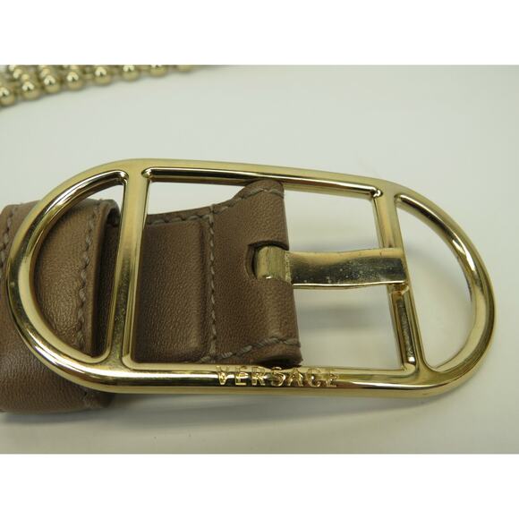 NWT VERSACE DCDB771-DNMT BEIGE LEATHER GOLD TONE CHAIN BUCKLE BELT 95 38 $1050 main image 11